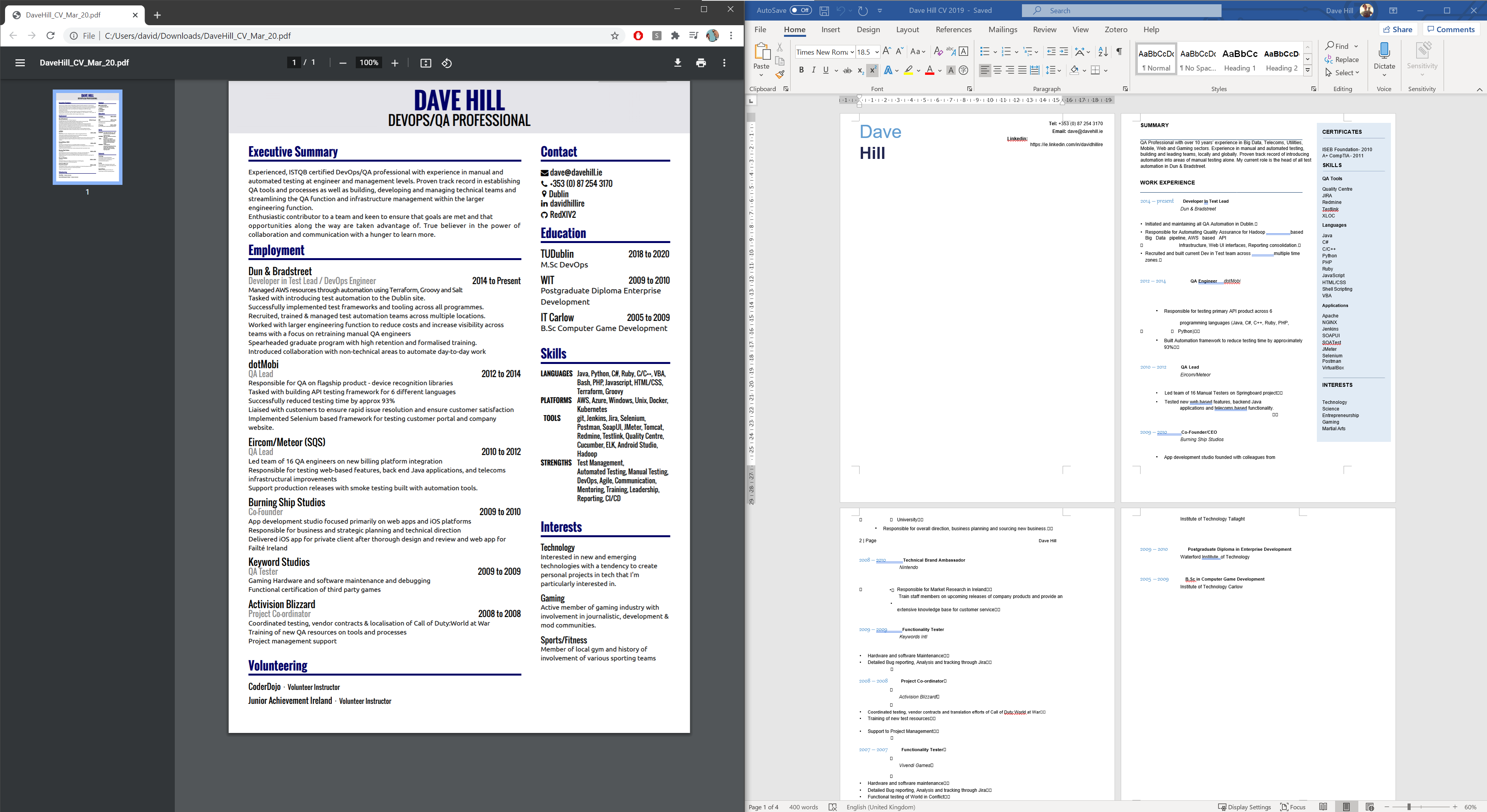 An Example of PDF CV converted to Word